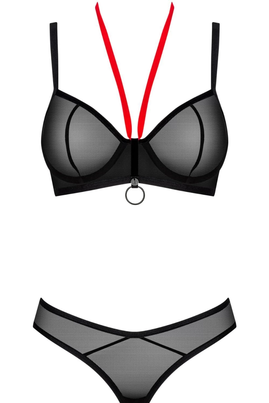 Obsessive Black Glandez Lace Bra and Thong Set - Sexy Lingerie Bralette & Panties