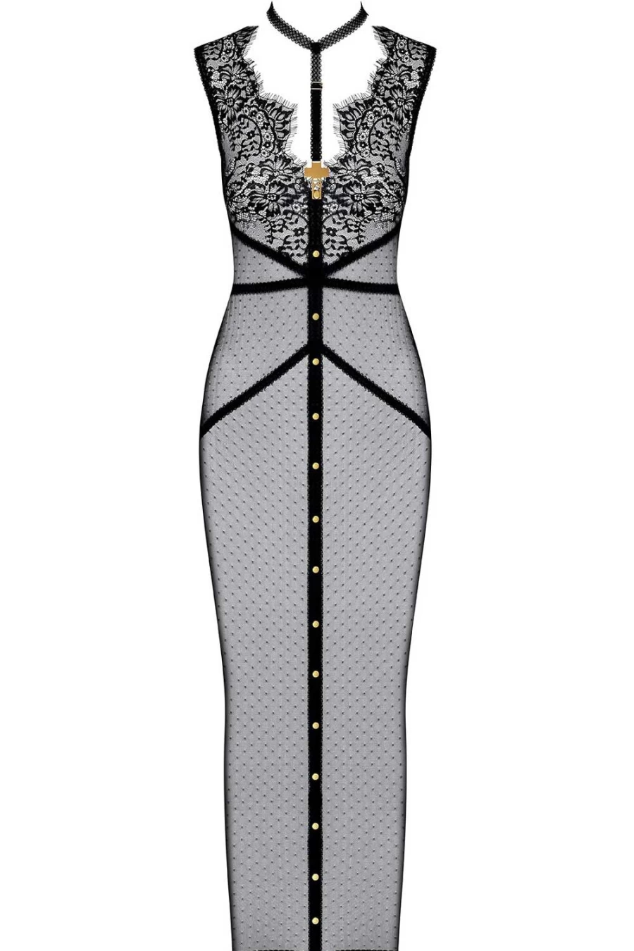 Maison Close Black Divine Inspiration Long Dress with Edgy Harness Detail
