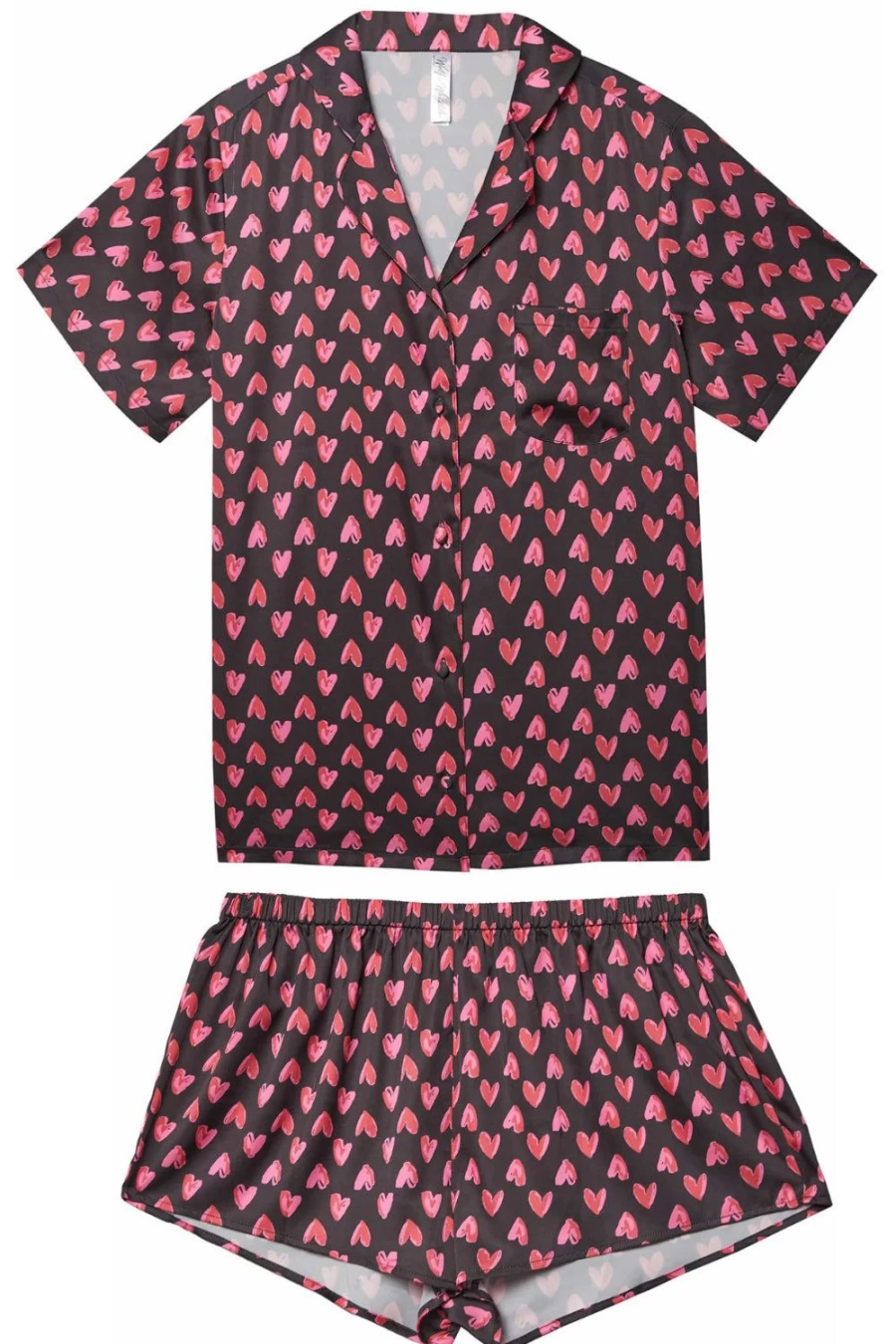 Black Heart Print Satin Pyjama Set by Wolf & Whistle - UK Size 14 Women's Sleepwear
