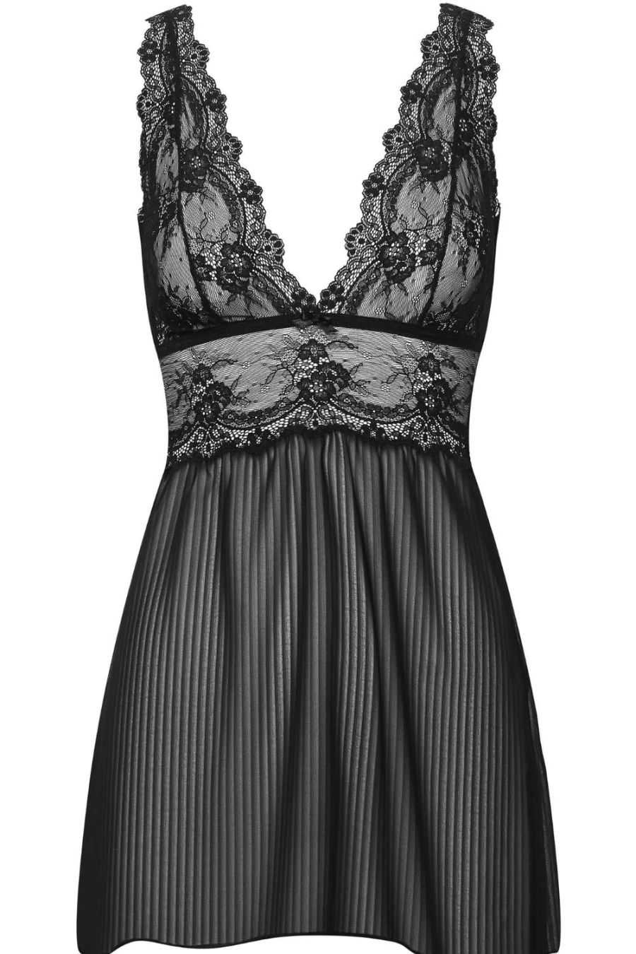 Cadolle Black Grace Lace & Striped Chiffon Nightgown for Women