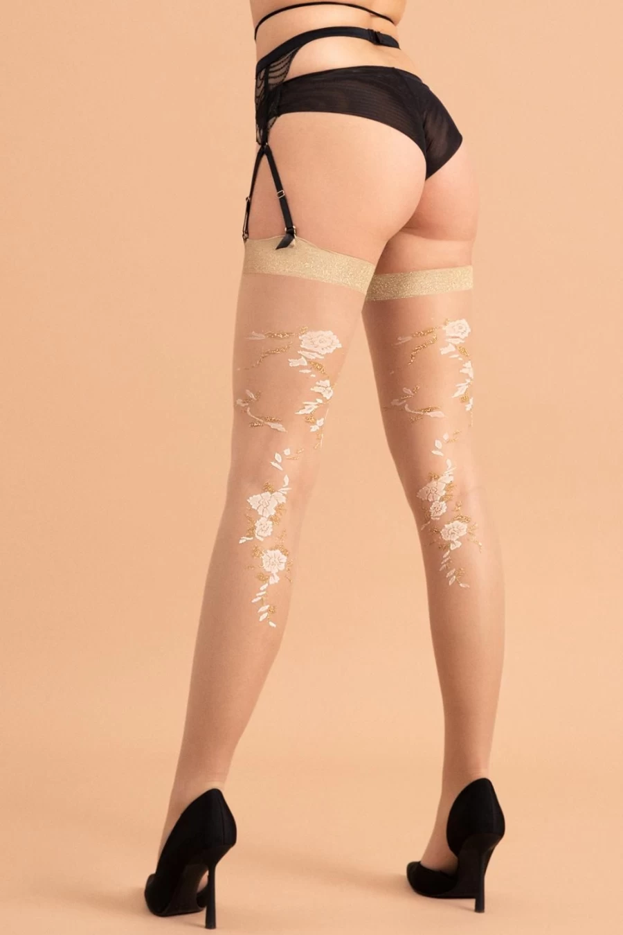 FiORE Nude/Lurex 20 Denier Jardin Stockings – Sheer Elegance & Comfort