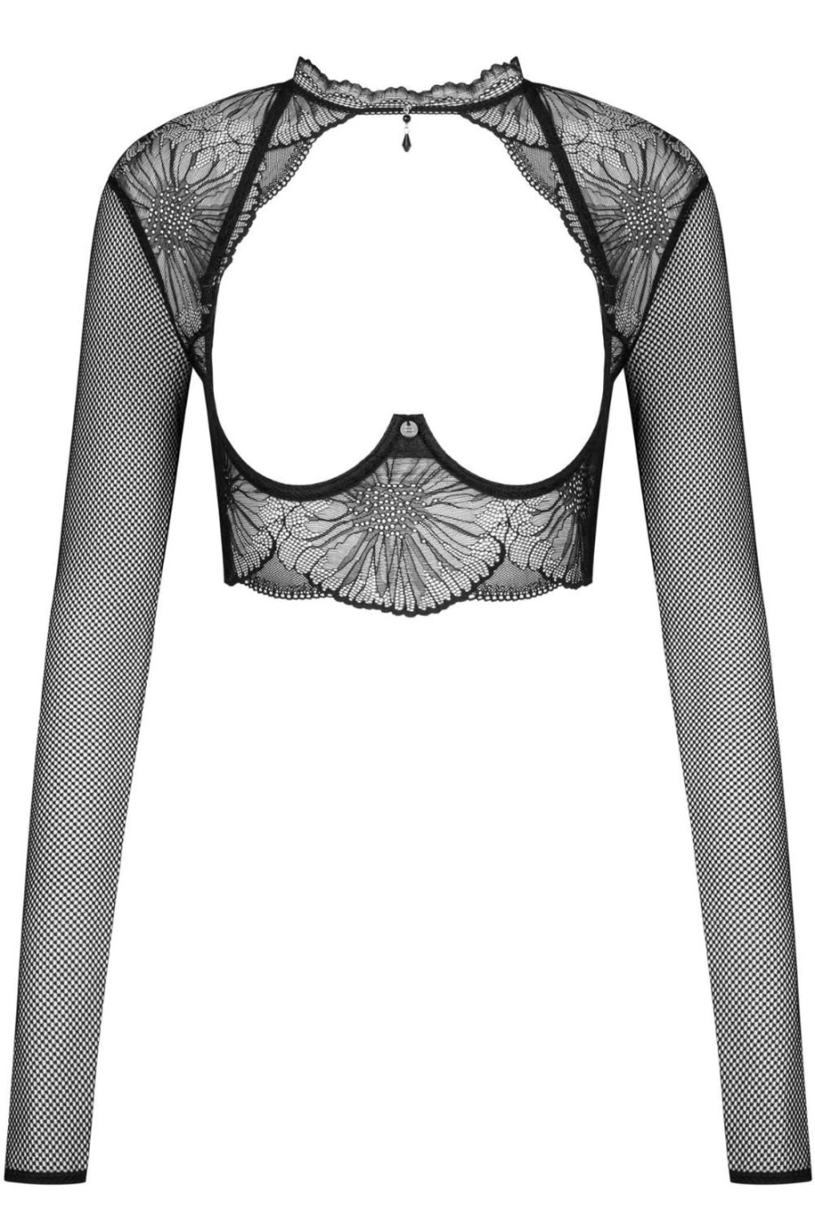 Obsessive Black Open Underwired Long Sleeve Top for Women