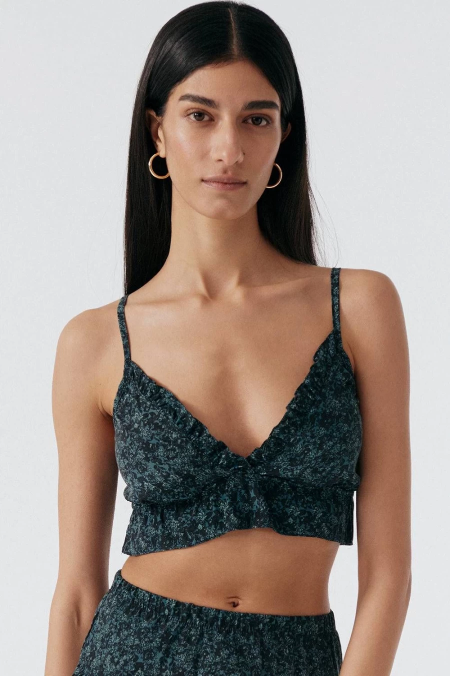 Else Women's Cedar & Black Silk Cropped Bralette with Ruffled Detail - Botanist Style Bralette