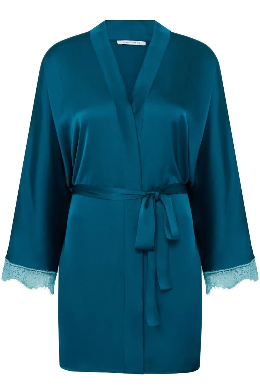 Simone Pérèle Cyan Blue Satin Kimono Robe - Size L (UK 12-14) Luxurious Women's Loungewear