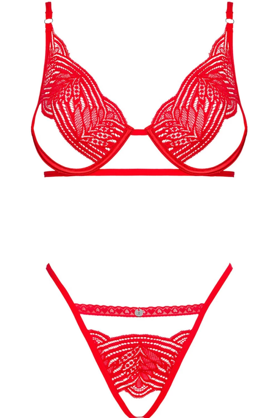 Obsessive Red Mellania Ouvert Lace Bra & Brief Set - Sensual Women's Lingerie