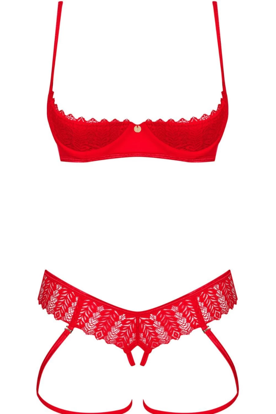 Obsessive Red Cupless Bra & Crotchless Harness Thong Lingerie Set