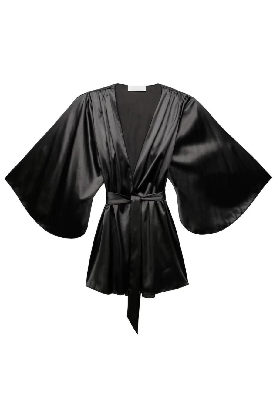 Fleur Du Mal Black Angel Sleeve Robe - Luxurious Lace Trim Kimono