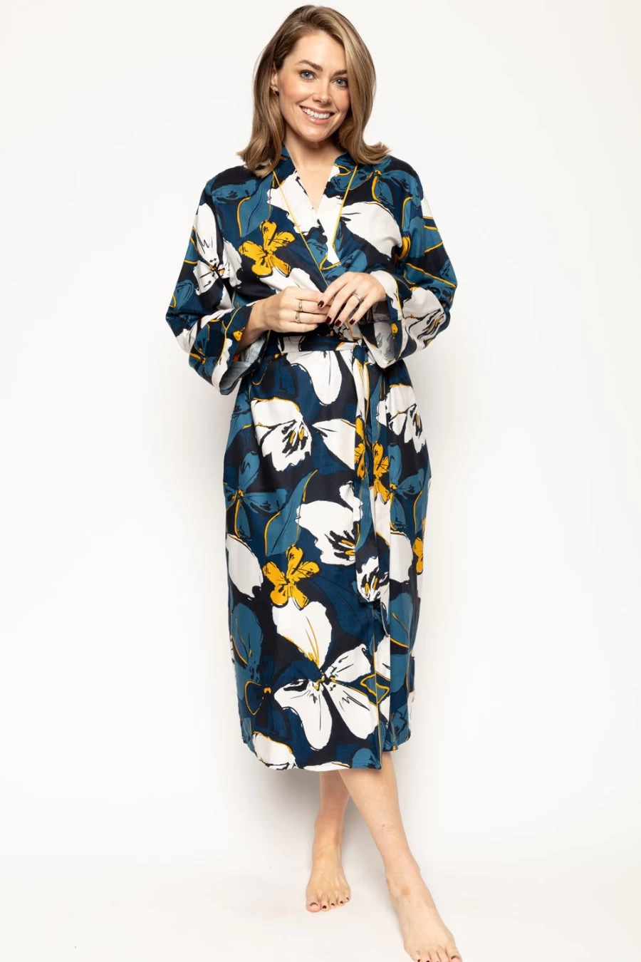 Cyberjammies Women's Floral Print Long Dressing Gown - Multi Color Lightweight Robe