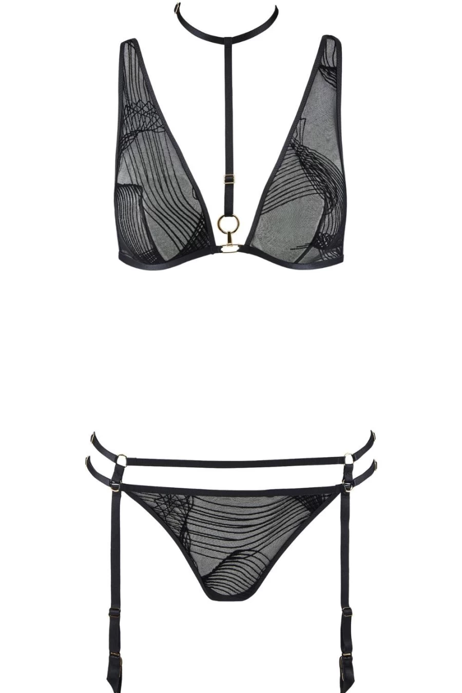 Aubade Black Heat Wave Triangle Bra & Tanga Set - Lingerie