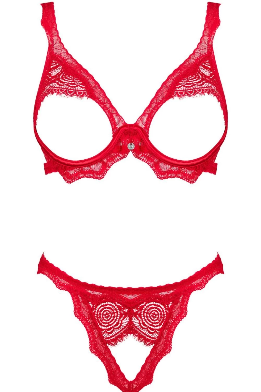 Obsessive Red Bergamore Open Bra & Thong Lingerie Set