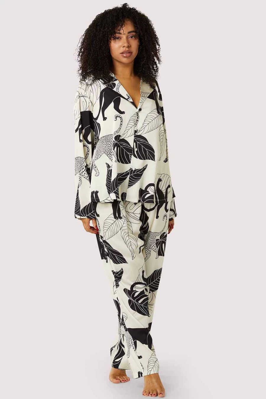 "Wolf & Whistle Panther Print Satin Pyjama Set - Multi Color Luxury Sleepwear"