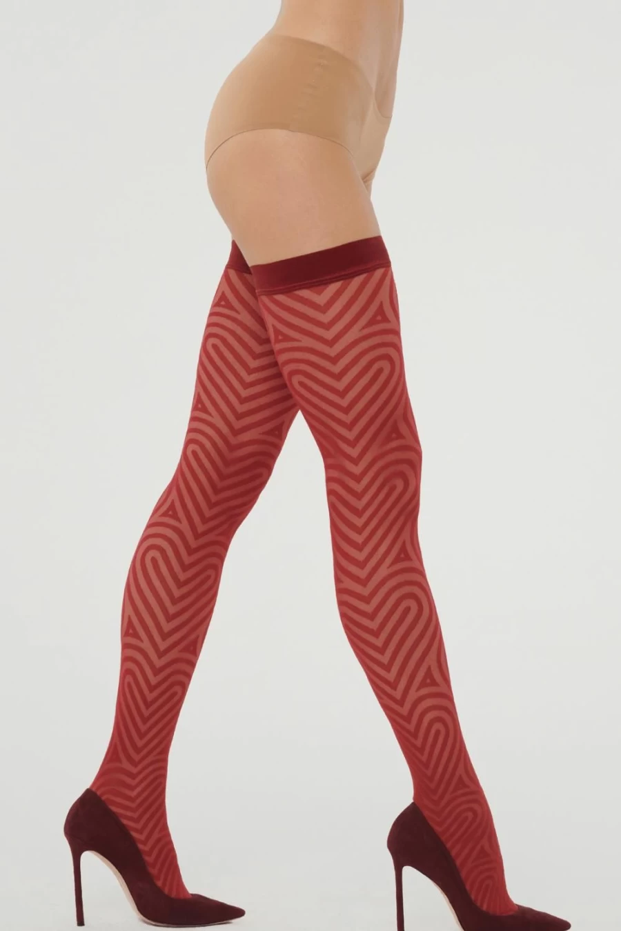Wolford Heart Stay-Up Tights in Soft Cherry - Stay-Up Stockings with Comfortable Fit