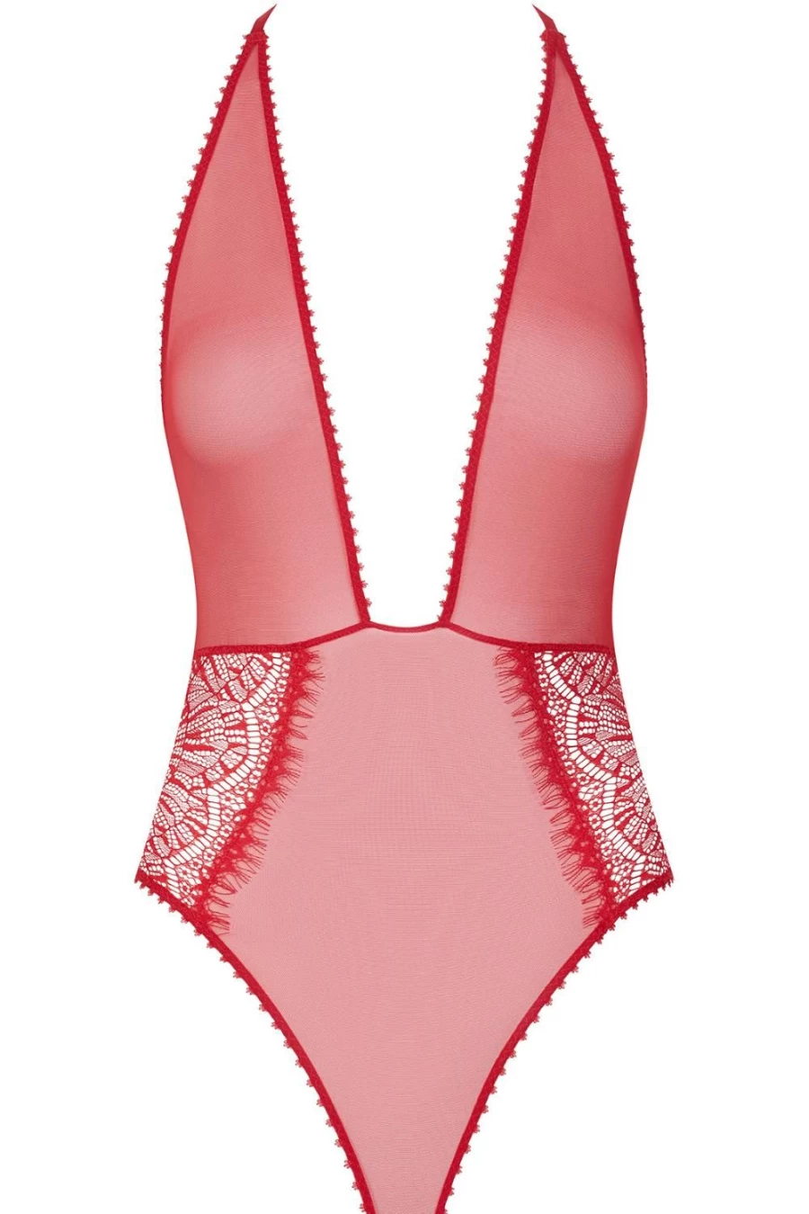Maison Close Red Accroche Coeur Lace Thong Bodysuit for Women