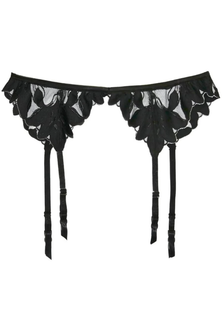 Fleur Du Mal Black Lily Embroidery Suspenders - Elegant Floral Design Garters