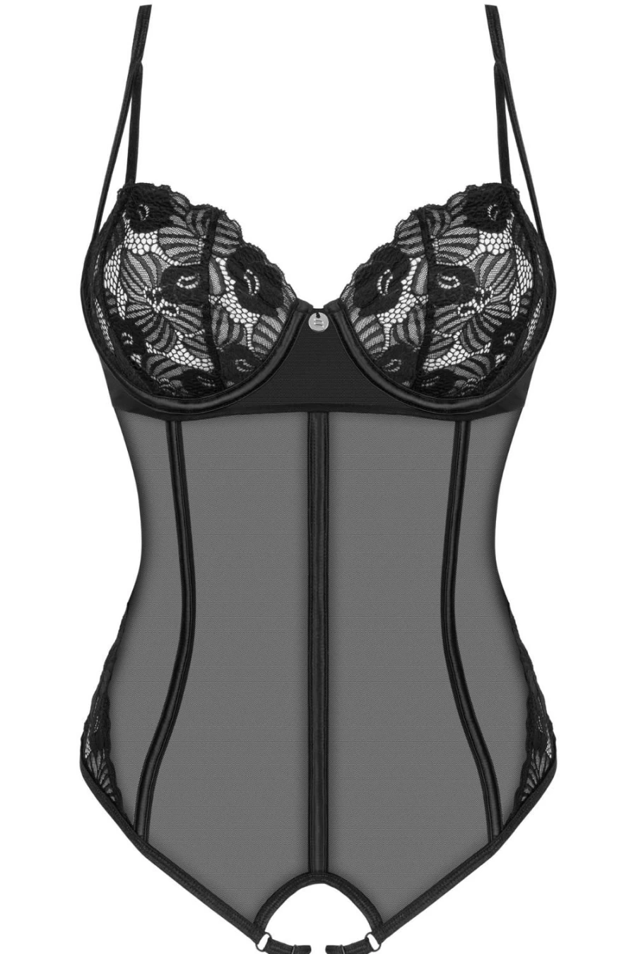 Obsessive Serena Love Black Underwired Crotchless Bodysuit for Women