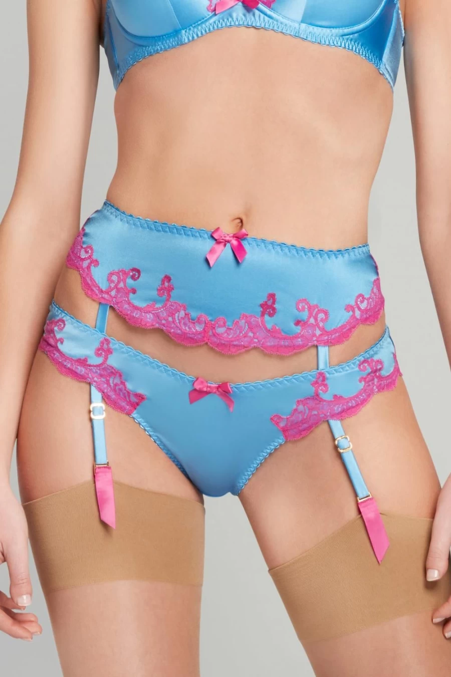 Agent Provocateur Molly Suspender Lingerie Set in Blue & Pink - Stylish & Seductive Design