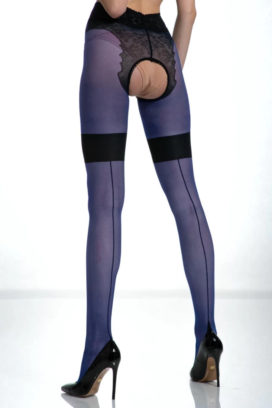 Amour Very Peri/Black Diva 30 Denier Crotchless Tights for Women