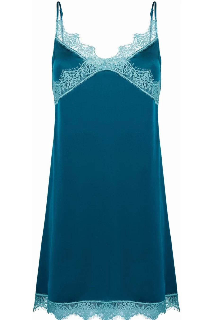 Simone Pérèle Satin Secrets Nightdress in Cyan Blue - Luxurious Women's Sleepwear