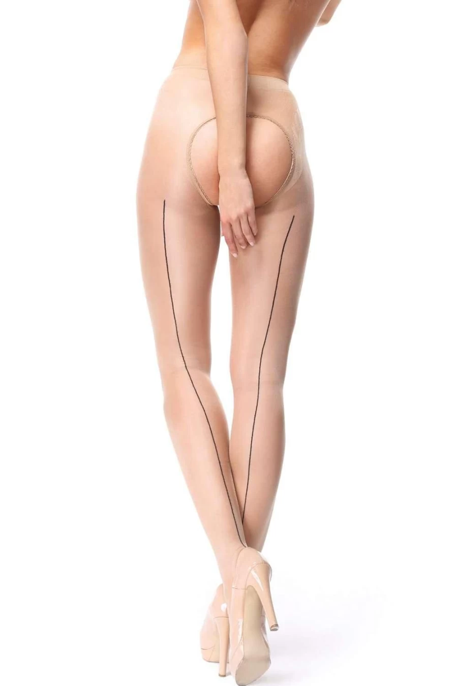 Miss O Beige 20 Denier Open Crotch Seamed Back Tights for Women