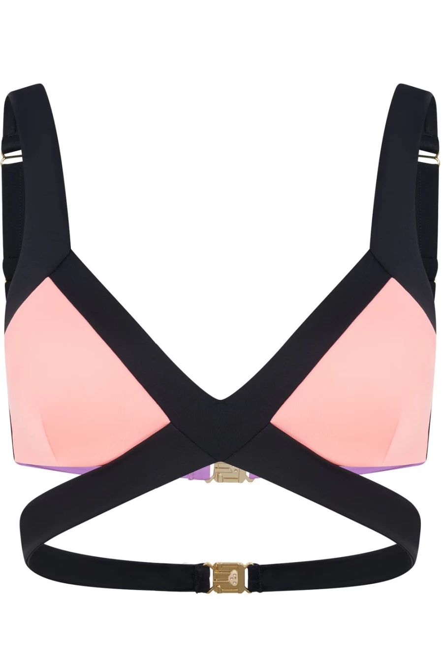 Agent Provocateur Mazzy Bikini Top - Black, Coral & Neon Lilac Swimwear for Women