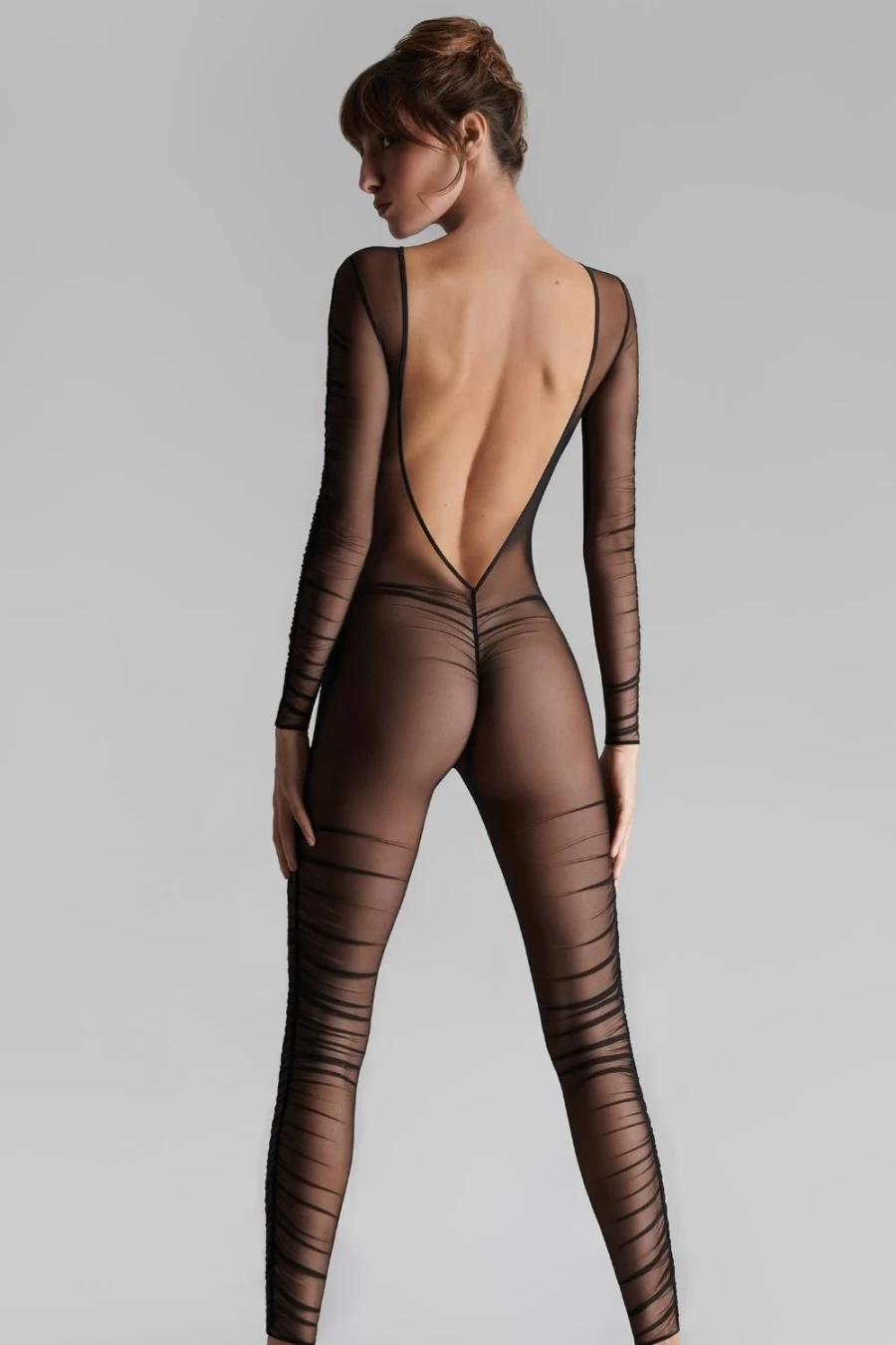 Maison Close Black Nuit Fauve Long Sleeve Catsuit with Naked Back Design