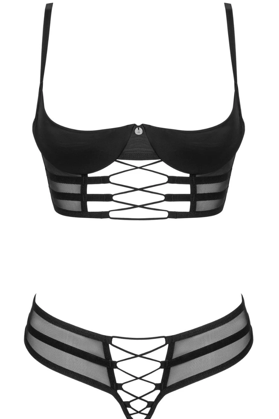 Obsessive Black Roxelia Cupless Bra and Crotchless Thong Lingerie Set