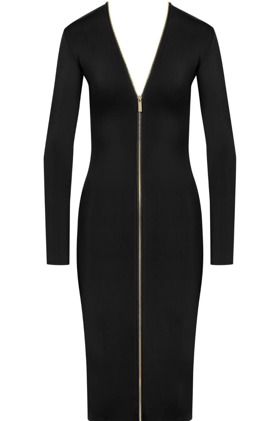 Maison Close Black Stretch Jersey Midi Dress with Zip - Elegant Vestiaire Style