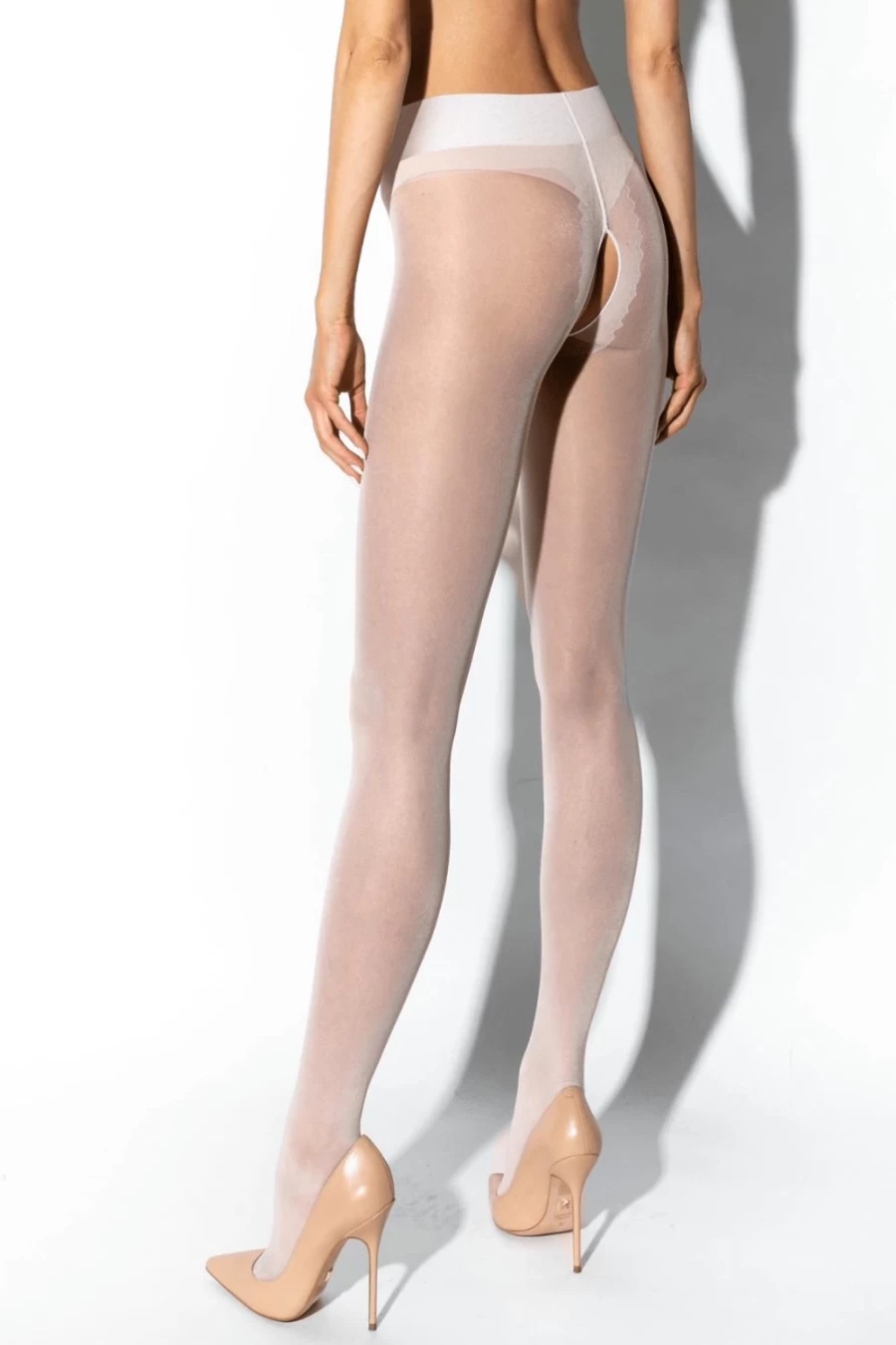Amour White 20 Denier Crotchless Gloss Tights - Sheer & Shiny