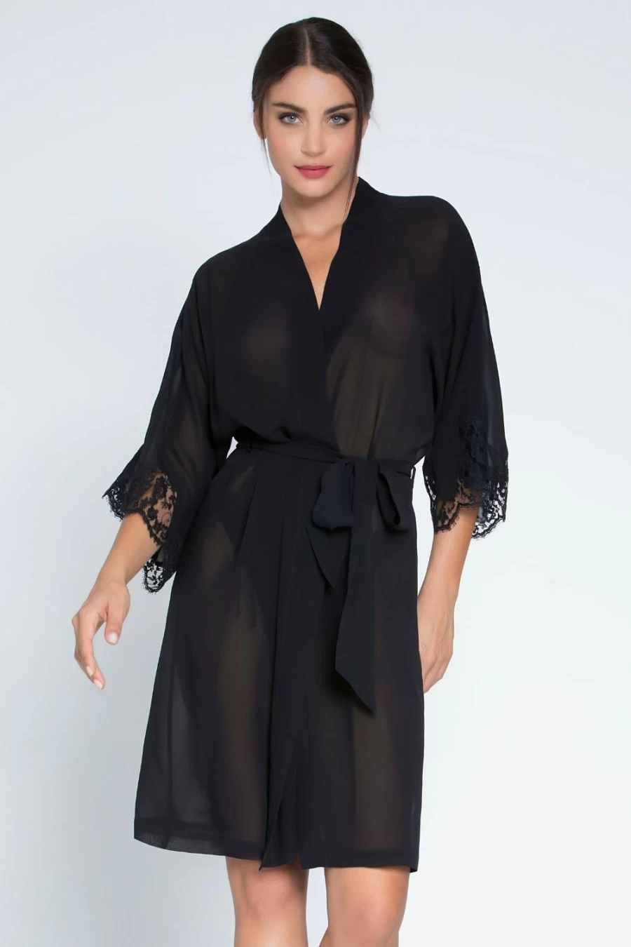 Lise Charmel Black Sheer Mid-Length Silk Robe - Splendeur Soie Elegance