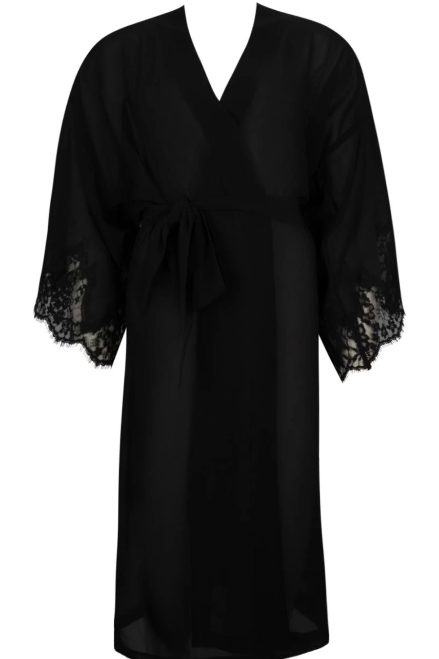 Lise Charmel Black Sheer Mid-Length Silk Robe - Splendeur Soie Elegance