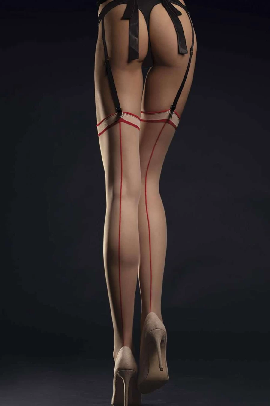 FiORE Sensual Seamed Stockings 20 Denier - Powder & Red Luxury Hosiery for Women