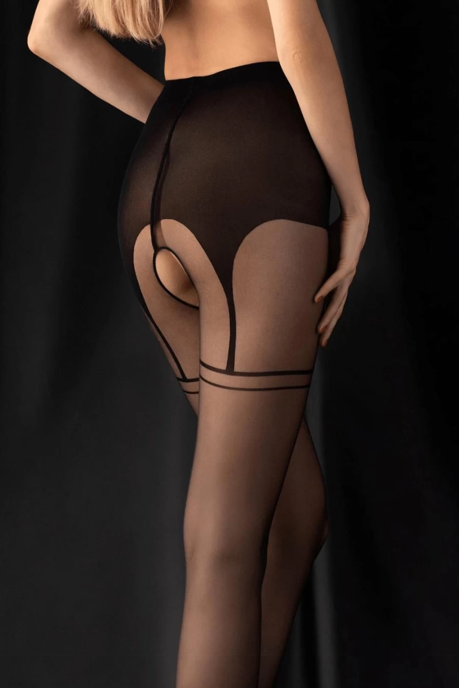 FiORE Black Sensual Delight 20 Denier Crotchless Tights - Sheer Lingerie Stockings