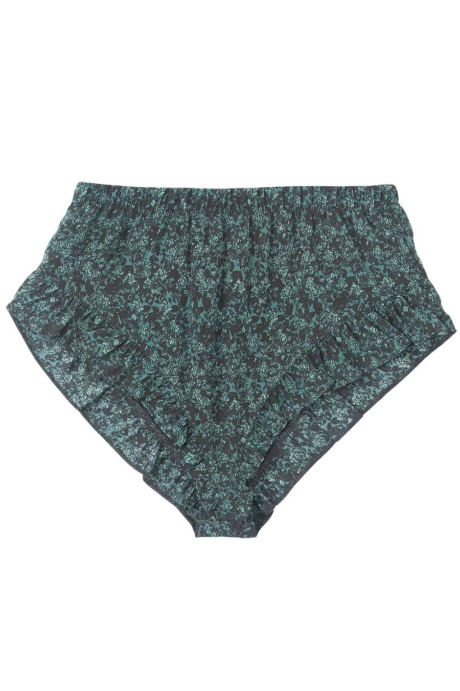Else Women's Cedar & Black Silk Ruffled Shorts - Botanist Floral Design High Waist Summer Shorts
