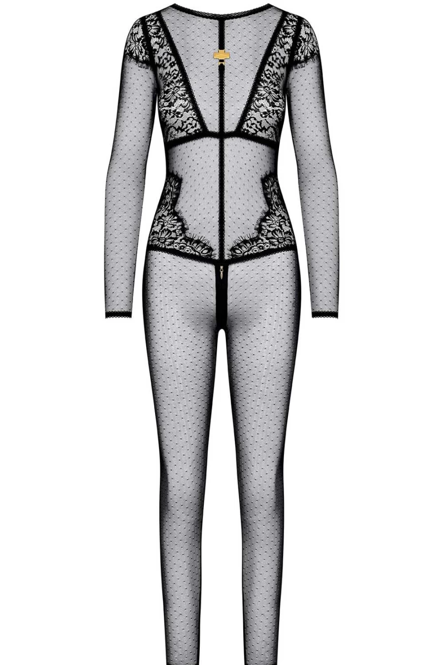 "Maison Close Black Divine Catsuit With Zip - Elegant Women's Fashion Bodysuit"
