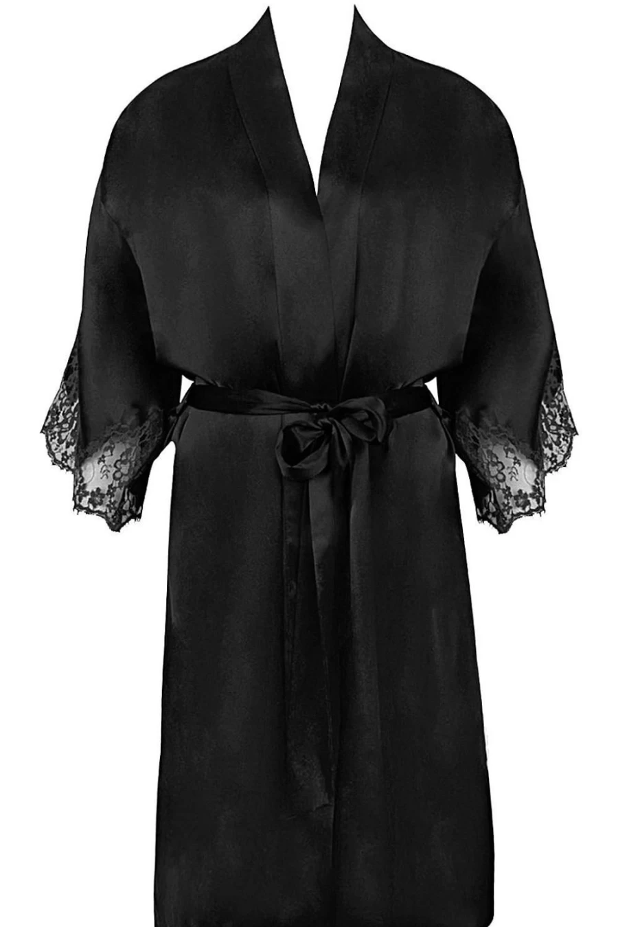 Lise Charmel Splendeur Soie Black Mid Length Silk Robe - Elegant Evening Dress