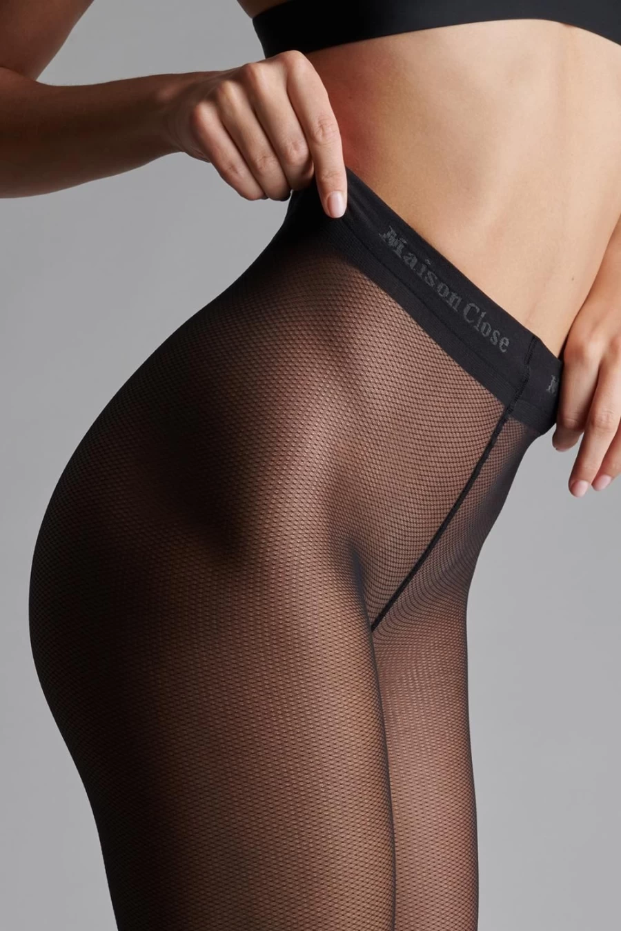 Maison Close Black Signature Seamed Fishnet Illusion Tights - 25 Denier Sheer Elegance