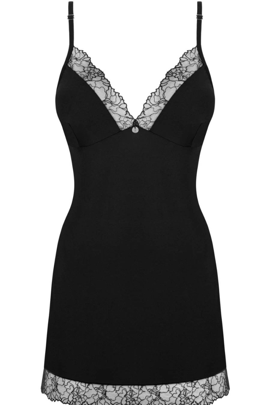 Obsessive Bella Rou Black Chemise & Thong Lingerie Set