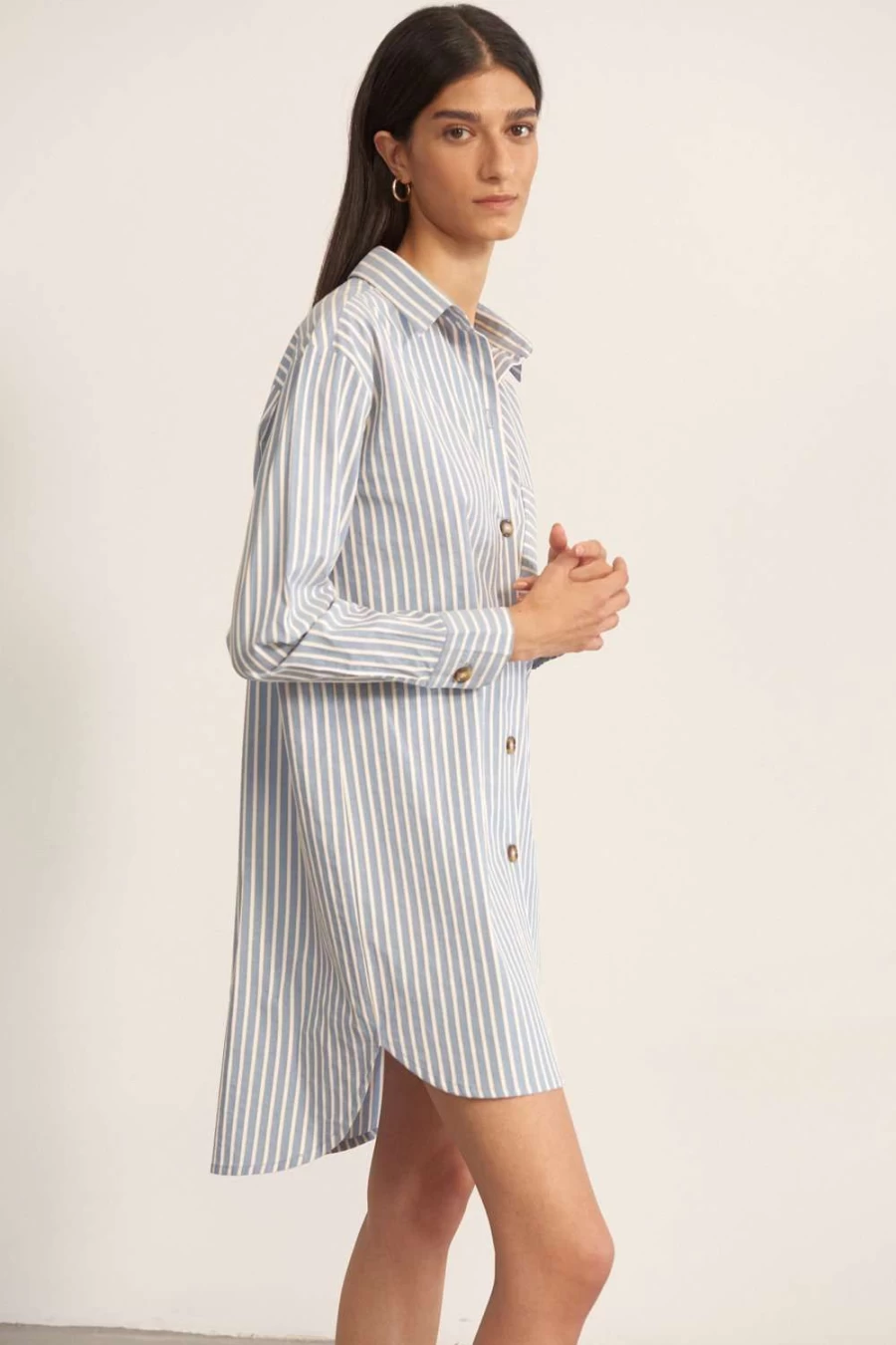 Else Women's Blue White Saffron Hamptons Shirt Dress - Casual Summer Beach Tunic