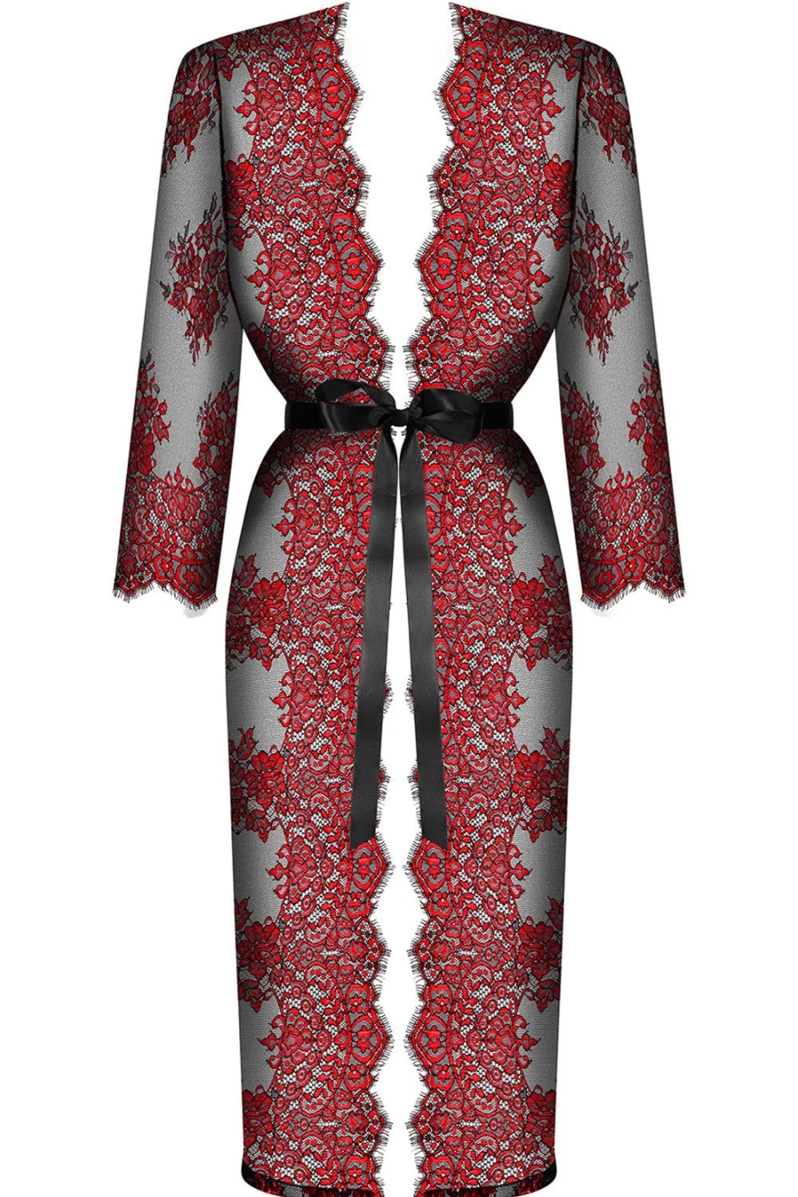Obsessive Redessia Robe for Women - Elegant Black & Red Loungewear