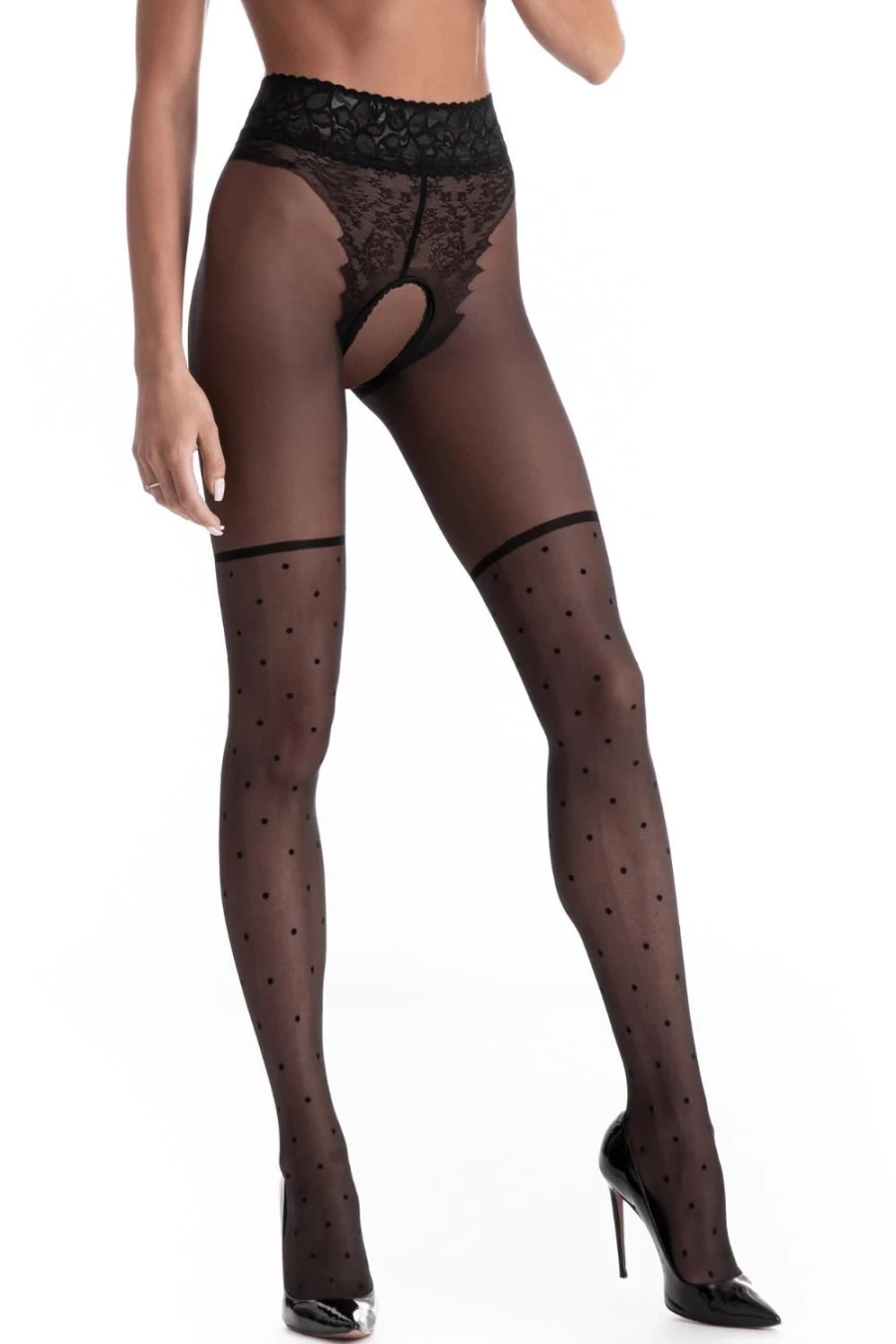 Amour Black Lolita 30 Denier Crotchless Tights for Women