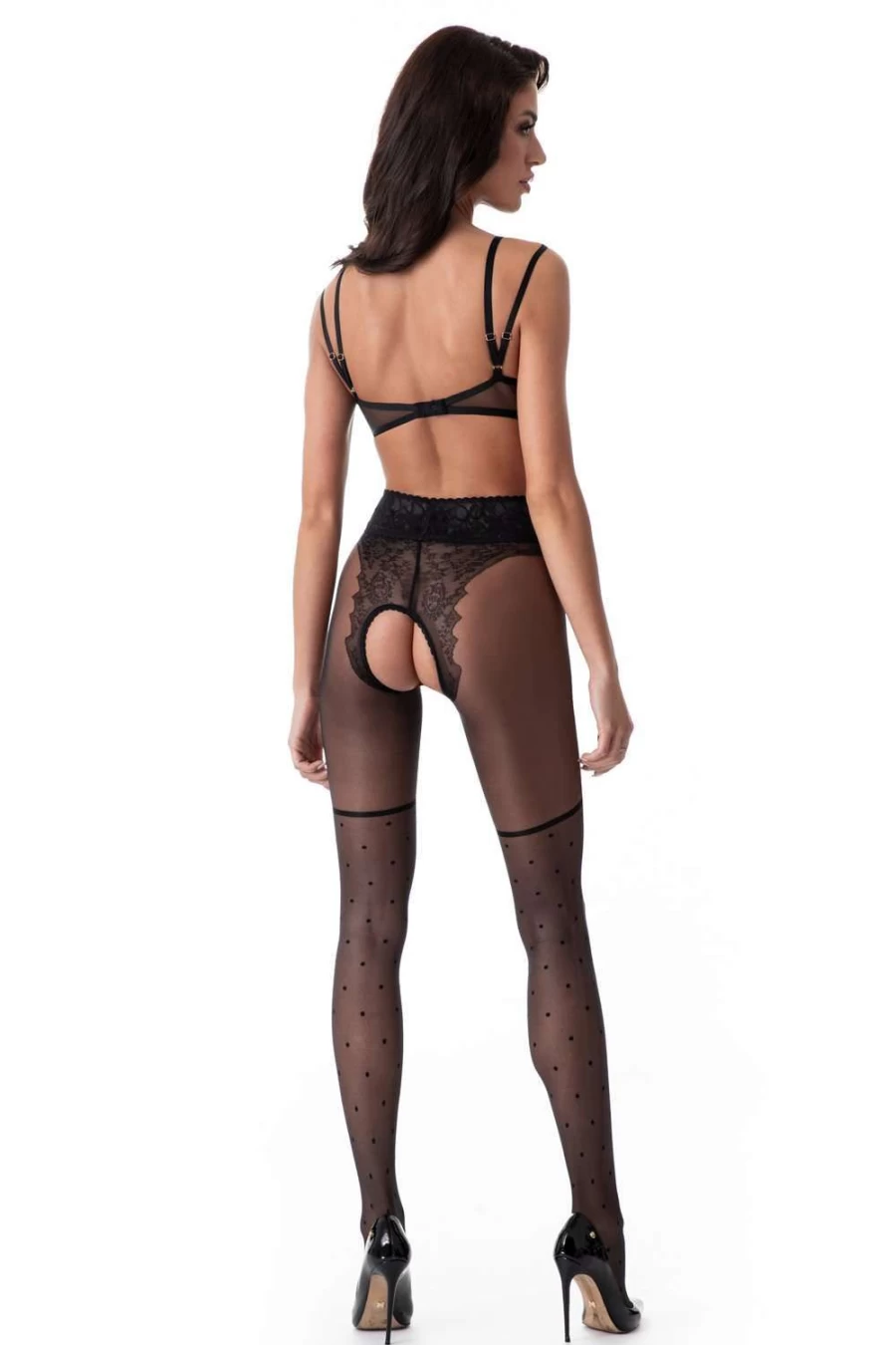 Amour Black Lolita 30 Denier Crotchless Tights for Women