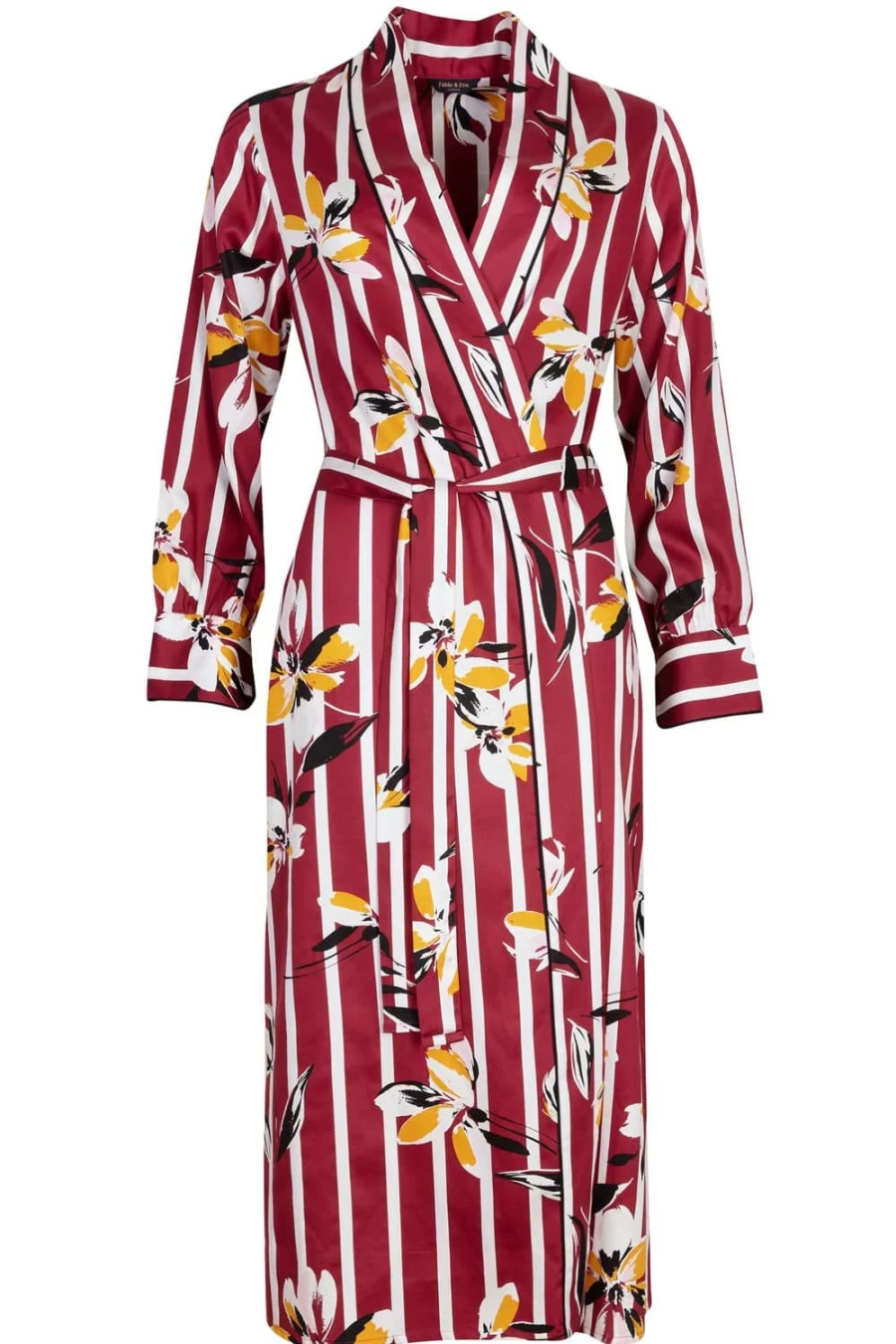 Fable & Eve Burgundy Marylebone Floral Print Long Dressing Gown - Striped Luxe Robe