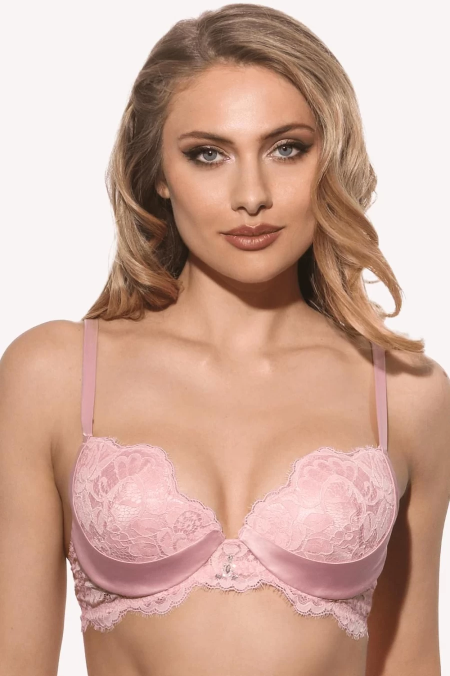 Prelude Marlene Pink Push Up Bra with Swarovski Crystals for B-DD Cup Sizes | Lace Underwire Comfort