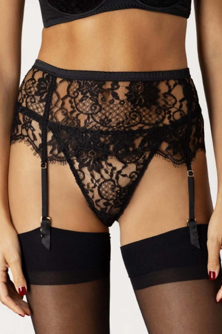 Coco de Mer Black Hera Suspender Lingerie - Elegant & Seductive Design