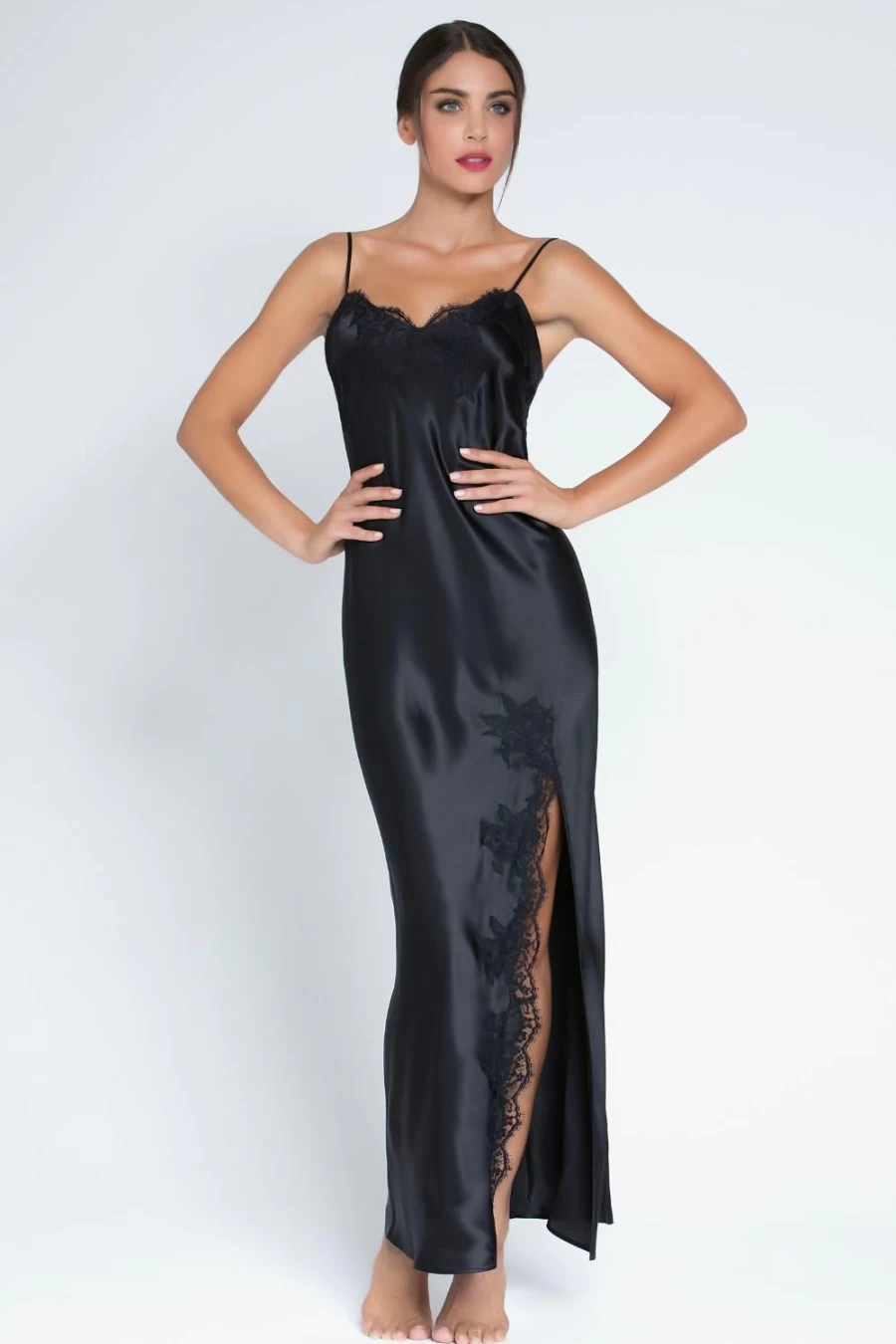 Lise Charmel Black Splendeur Soie Long Nightie - Luxurious Silk Sleepwear for Women