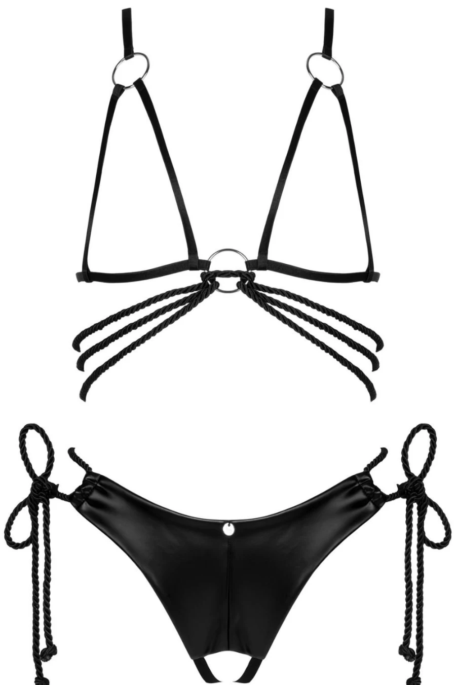 Obsessive Black Cordellis Open Bra & Crotchless Thong Lingerie Set