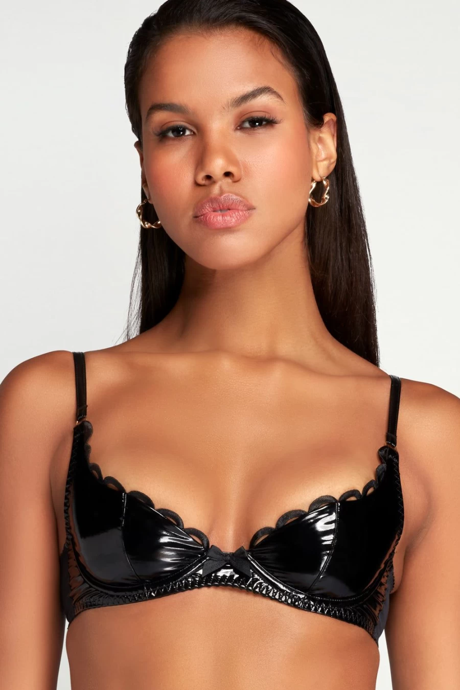 Agent Provocateur Zarya Black PVC Underwired Plunge Bra - Seductive Lingerie