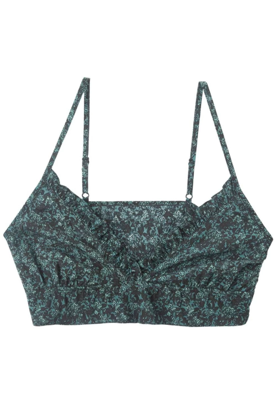 Else Women's Cedar & Black Silk Cropped Bralette with Ruffled Detail - Botanist Style Lace Bralette