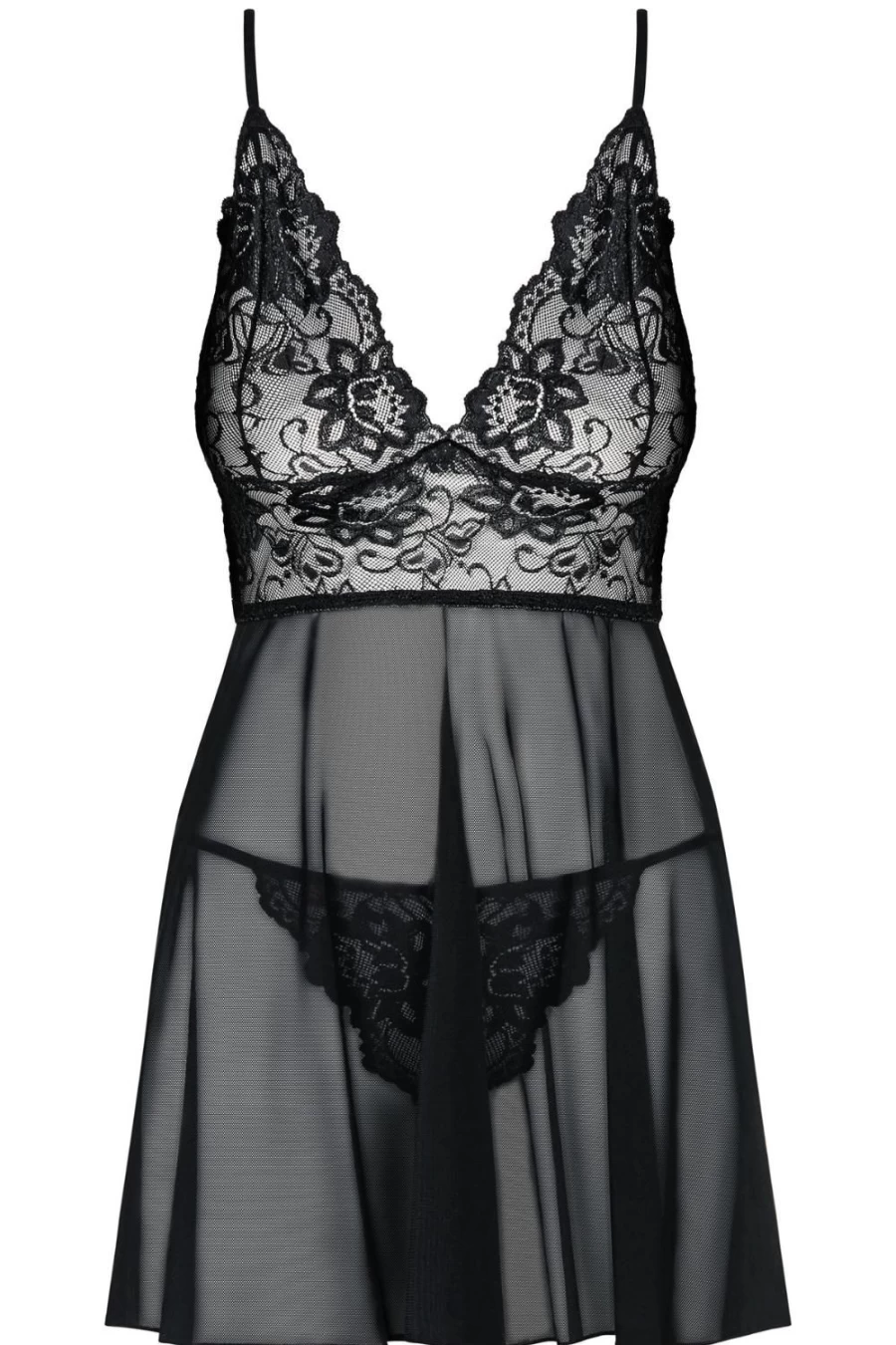 Obsessive Black Idillia Babydoll & Thong Lingerie Set