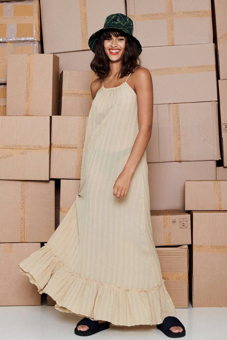 Underprotection Sara Beige Dress - Size M (UK 10-12) | Women's Casual Chic Dress